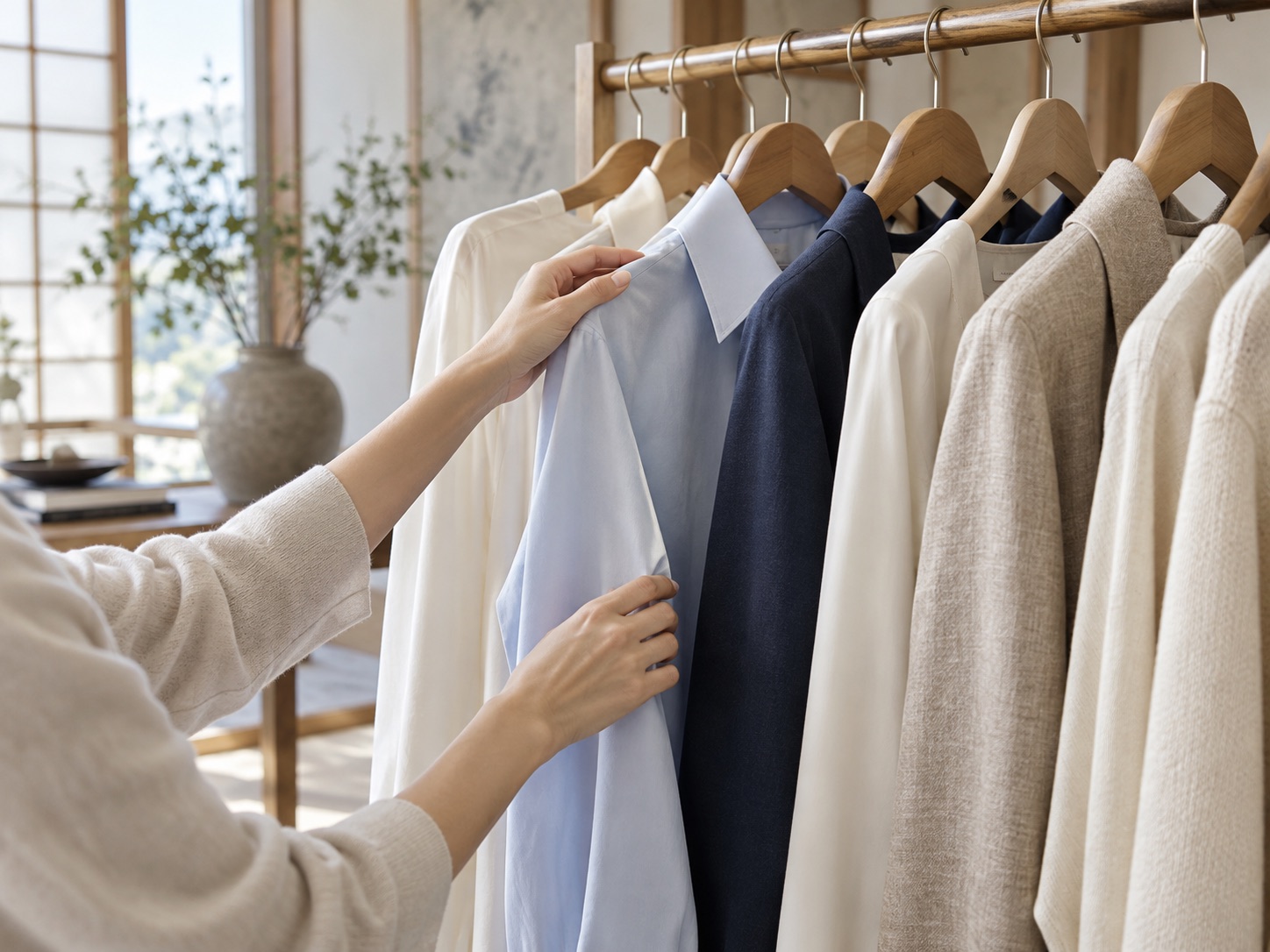 ハンガーから服を選ぶスタイリングのイメージ